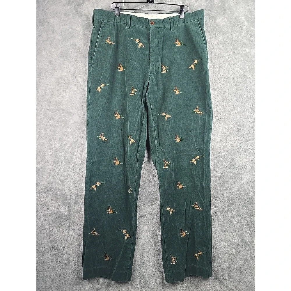 Polo Ralph Lauren Corduroy Pants Mens 35x31 Hunter Green Mallard Ducks Birdwatch